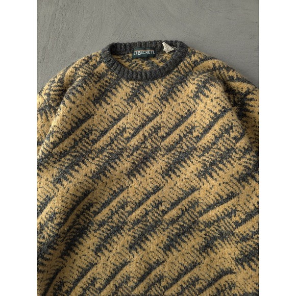 Vintage 90s J.T. Beckett Beige Wool Blend Crewneck Knit Sweater Men's L - Picture 3 of 9